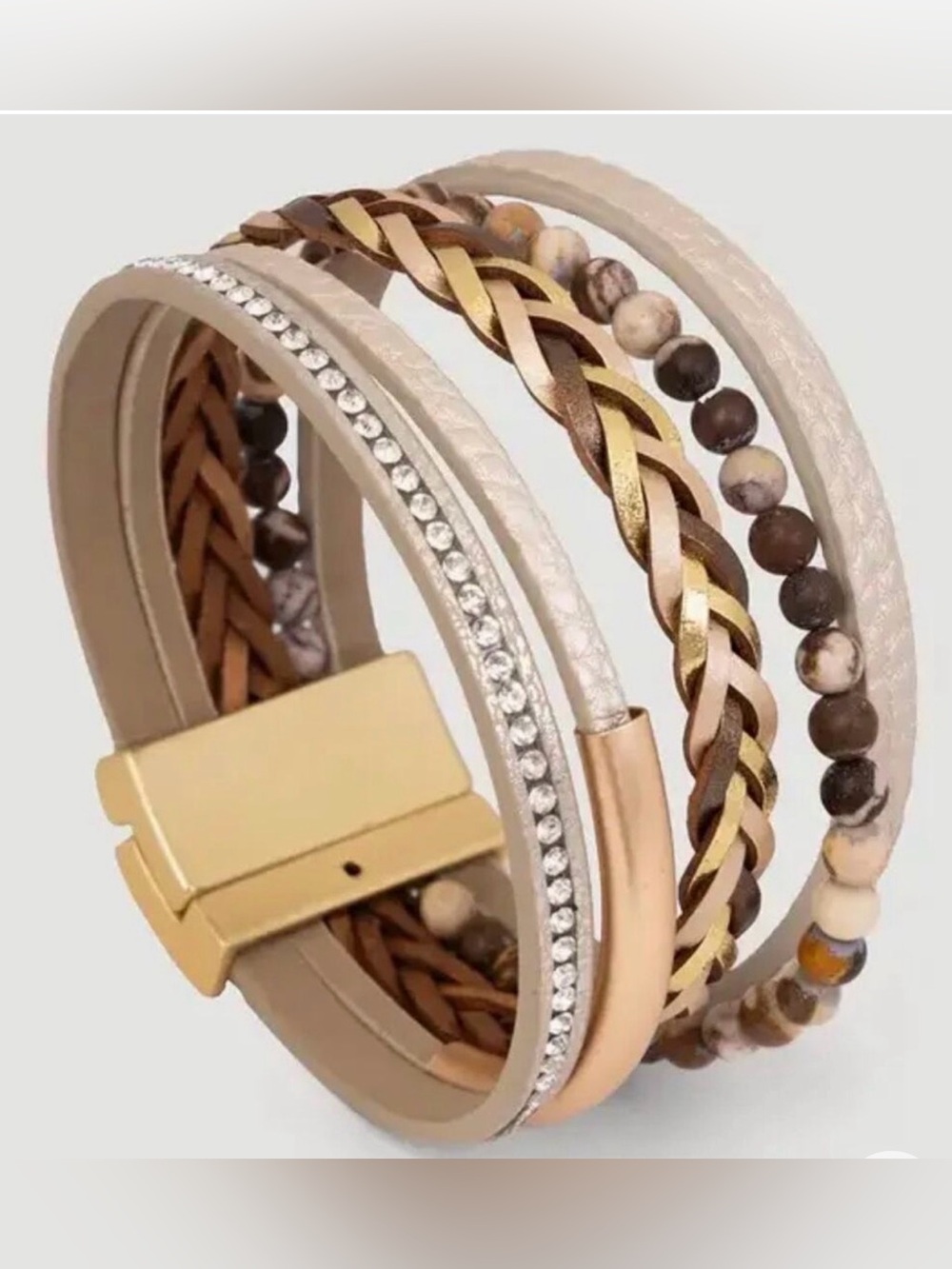 SACCHI Braided Boho Leather & Gold Tone Bracelet